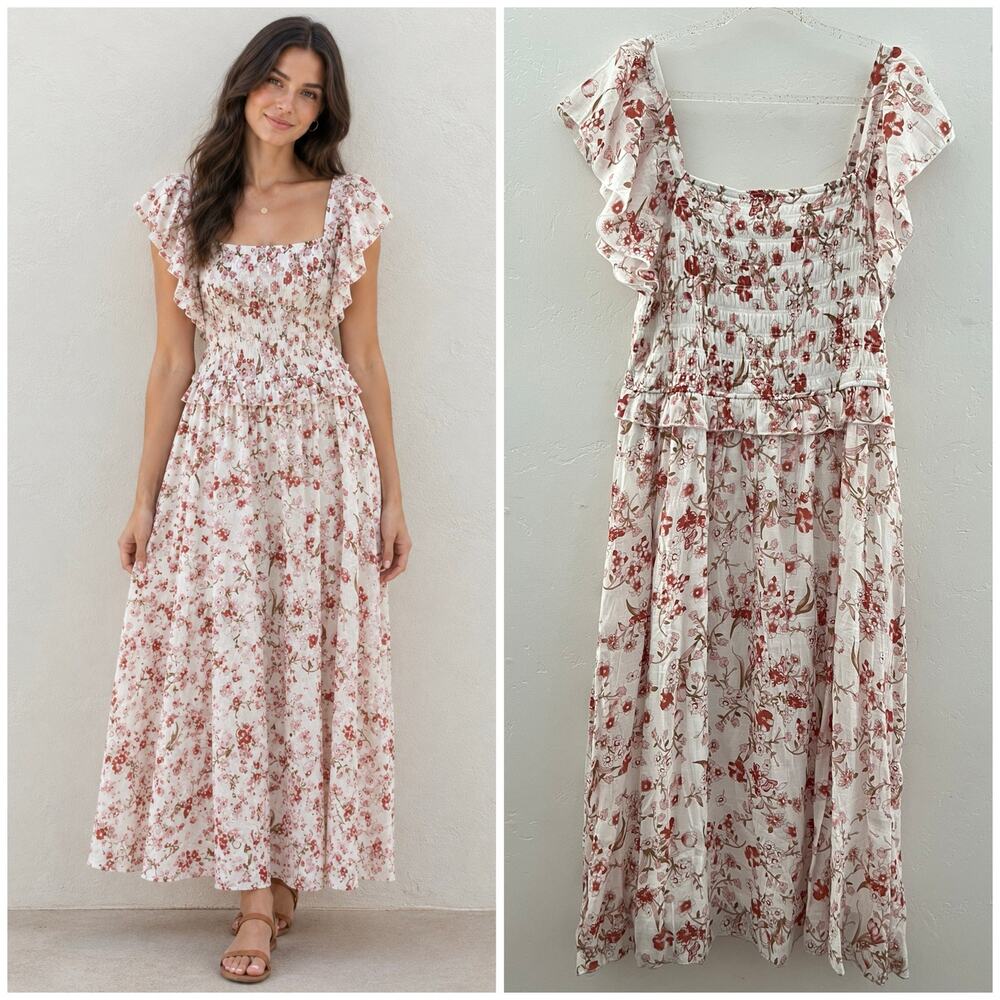 Anthropologie J Gee Floral Smocked Maxi Dress Sz 2X Cottage Prairie Romantic NEW